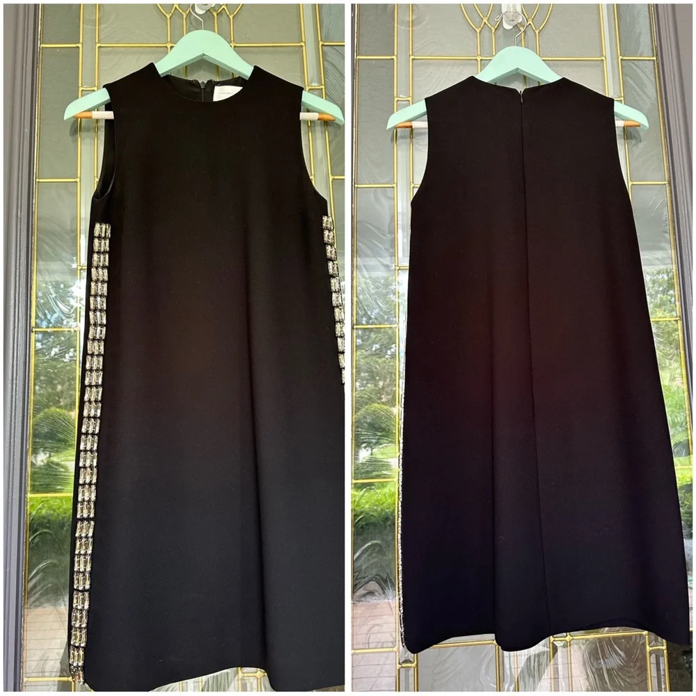 Victoria Beckham black crepe shift dress with side crystal embellishments sz 0 - Picture 9 of 13